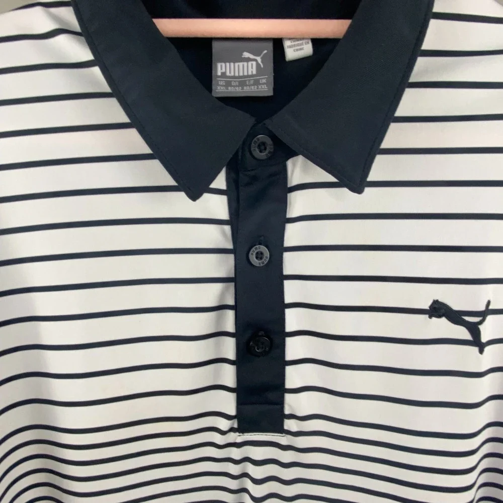 Puma Striped dryCELL Polo Shirt Mens‎ XXL Navy White Short Sleeve Athletic